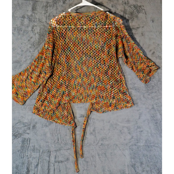 Coastal Grandmother Multicolor Crochet Knit Cardigan S Artisan Hand Dyed - Picture 2 of 11